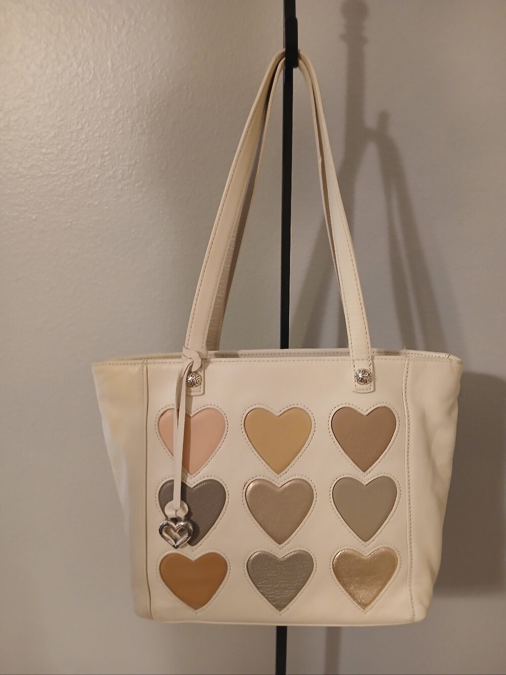 Brighton HOLLY Soft White Leather HEARTS Tote